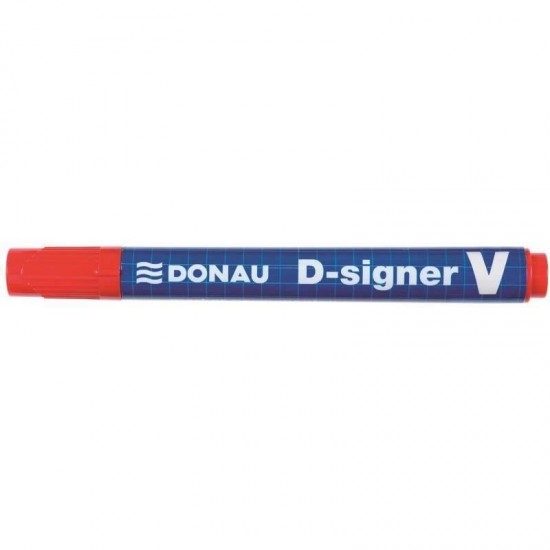 Marker permanent DONAU D-Singer V, varf tesit, scriere de 2 - 4 mm, rosu