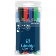 Marker permanent SCHNEIDER Maxx 130, varf rotund 1-3mm, 4 culori/set - (N, R, A, V)