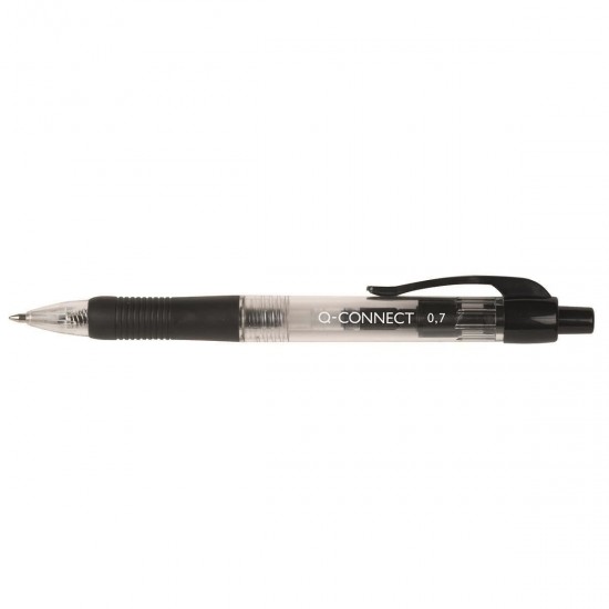Pix cu mecanism Q-CONNECT, corp transparent cu grip, scriere de 0.7mm, negru