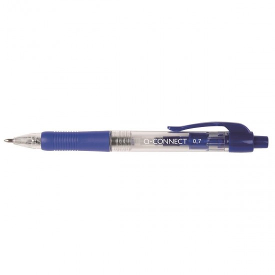 Pix cu mecanism Q-CONNECT, corp transparent cu grip, scriere de 0.7mm, albastru