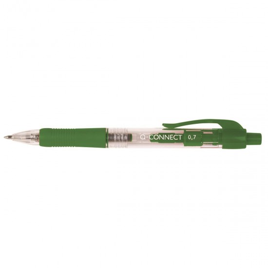 Pix cu mecanism Q-CONNECT, corp transparent cu grip, scriere de 0.7mm, verde