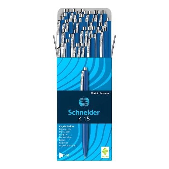Pix cu mecanism Schneider K15, mina albastra, corp albastru, pachet 50 bucati