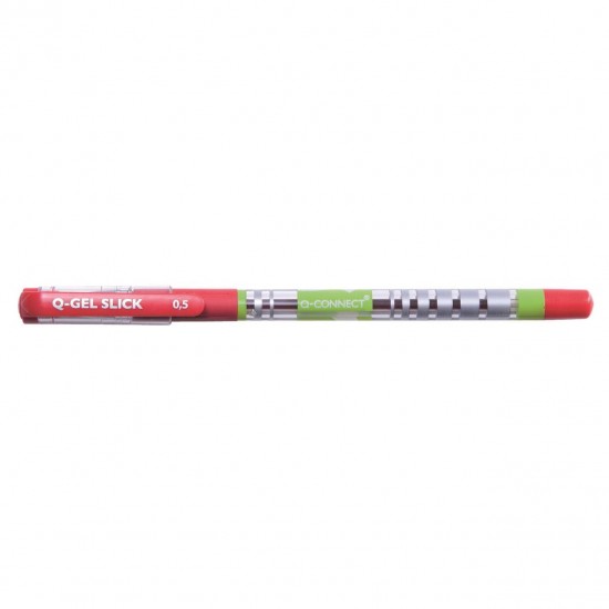 Pix cu gel Q-CONNECT Slick Needle Point, corp transparent cu grip, scriere de 0.3 mm, rosu