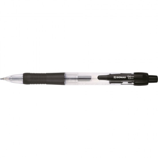 Pix cu gel, mecanism retractabil, rubber grip, 0.5 mm, cerneala rezistenta la apa, DONAU - negru