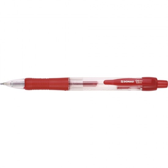 Pix cu gel, mecanism retractabil, rubber grip, 0.5 mm, cerneala rezistenta la apa, DONAU - rosu