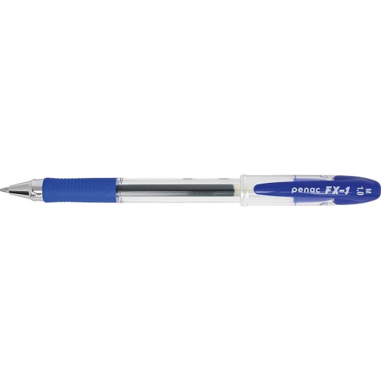 Pix cu gel PENAC FX-1, rubber grip, 1.0mm, con metalic, corp transparent - scriere albastra