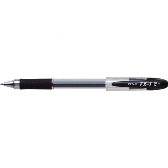 Pix cu gel PENAC FX-1, rubber grip, 0.7mm, con metalic, corp transparent - scriere neagra