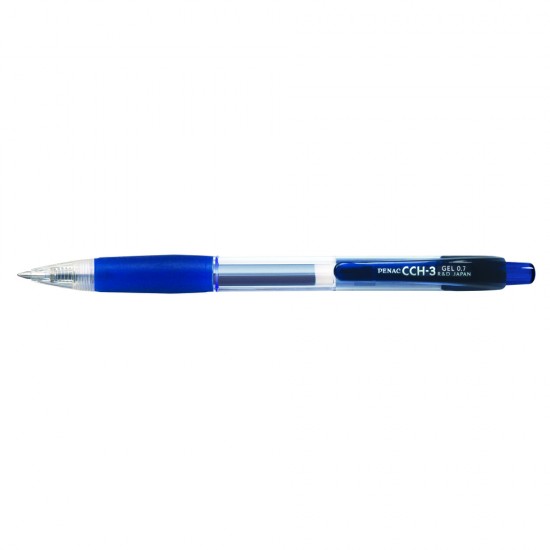 Pix cu gel PENAC CCH-3, rubber grip, 0.7mm, corp transparent, accesorii albastre, scriere albastra