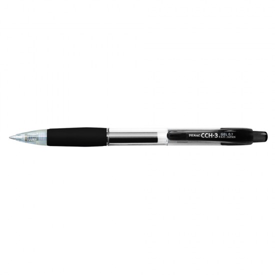 Pix cu gel PENAC CCH-3, rubber grip, 0.7mm, corp transparent, accesorii negre, scriere neagra