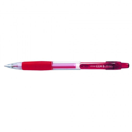 Pix cu gel PENAC CCH-3, rubber grip, 0.7mm, corp transparent, accesorii rosii, scriere rosie