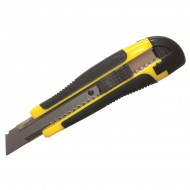 Cutter profesional DONAU, lama de 18 mm, maner cauciucat, rezervor pt lame, galben/negru