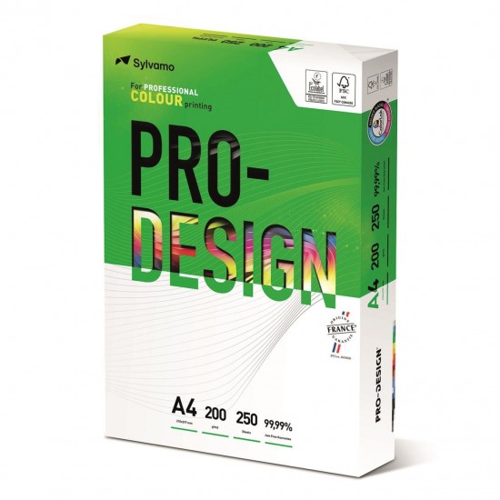 Carton alb PRO-DESIGN, A4, 200 gr, clasa A++, neteda si satinata, alb 168 CIE, 250 coli carton/top