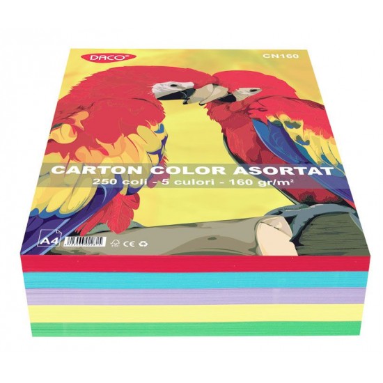 Carton color asortat 5 culori intens, A4, 160g/mp, 250coli/top, Daco