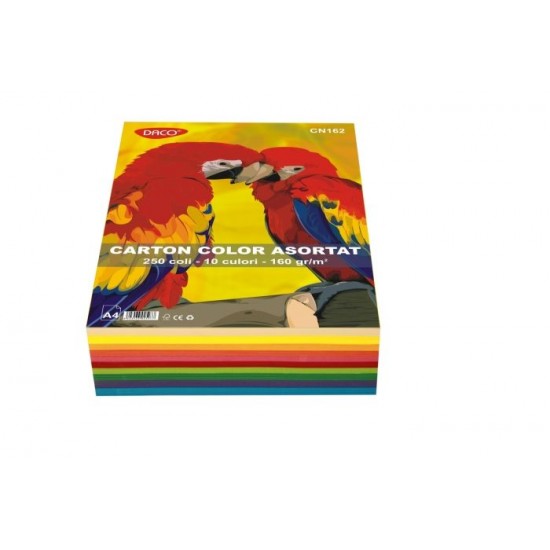 Carton color asortat 10 culori intens, A4, 160g/mp, 250coli/top,  Daco