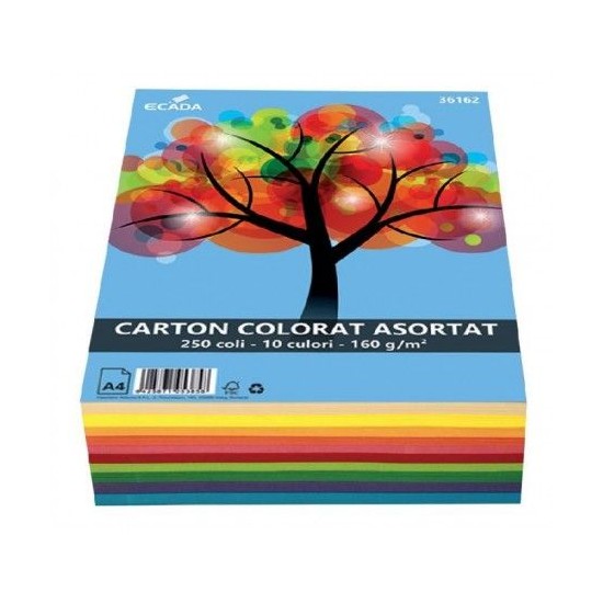 Carton color asortat 10 culori, A4, 160g/mp, 250coli/top, Ecada