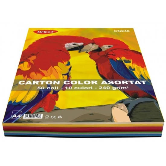 Carton color asortat 10 culori, A4, 240g/mp, 50coli/top, Daco