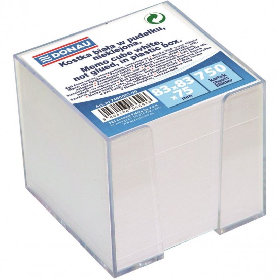 Cub hartie alb cu suport plastic DONAU, 750 file, 92 x 92 x 82mm