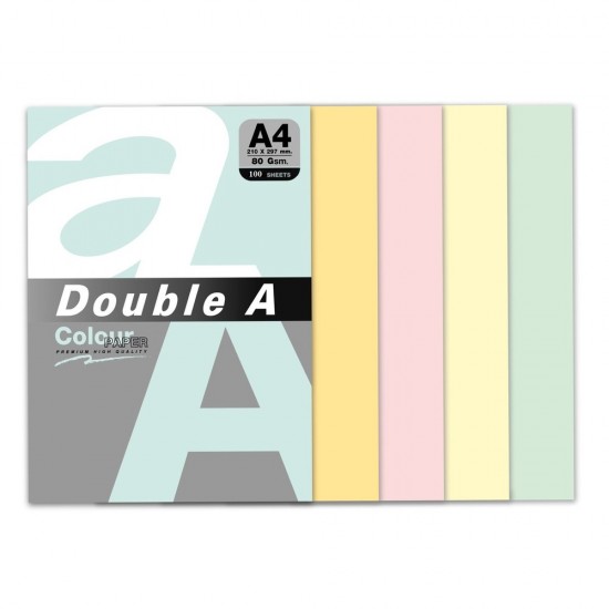Hartie color pentru copiator A4, 80g/mp, 100coli/top, Double A - 5 culori pastel asortate