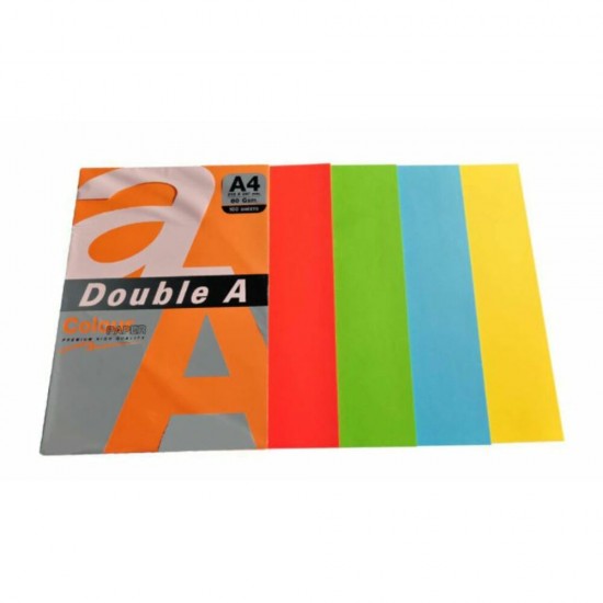 Hartie color pentru copiator A4, 80g/mp, 500coli/top, Double A - 5 culori intense asortate