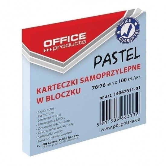 Notite adezive OFFICE Products, 76 x 76 mm, albastru pastel, 100 file