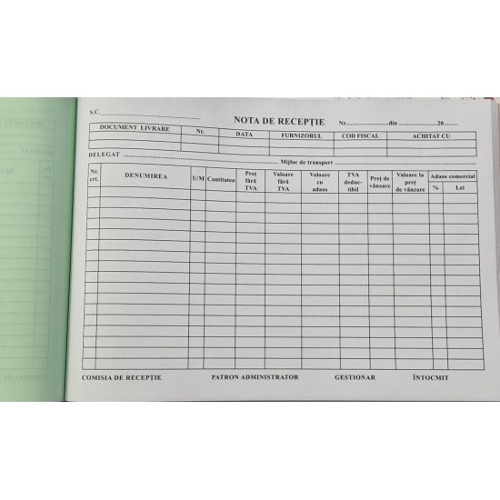 Nota de intrare receptie autocopiativ A4, 2 exemplare
