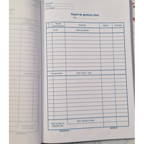 Raport gestiune zilnic, autocopiativ, A4, 2 exemplare