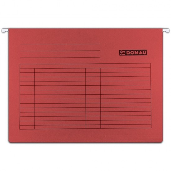 Dosar suspendabil cu eticheta, bagheta metalica, carton 230g/mp, 5 buc/set, DONAU - rosu