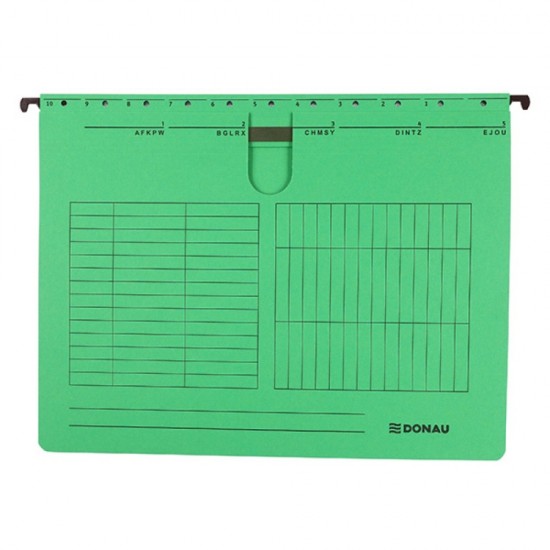 Dosar suspendabil cu sina, carton 230g/mp, bagheta metalica, 5 buc/set, DONAU - verde