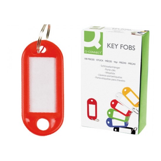 Breloc cu eticheta pentru chei Q-CONNECT, rosu, 50 x 22 mm, 100 bucati