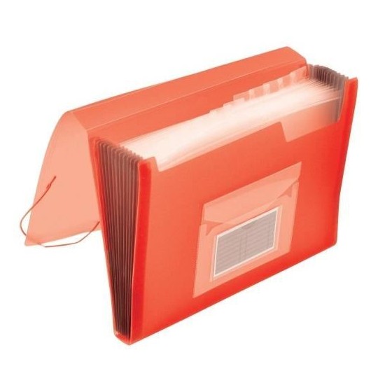 Mapa din plastic Q-CONNECT, cu 7 compartimente si elastic pe colturi, rosu transparent