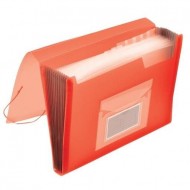 Mapa din plastic Q-CONNECT, cu 7 compartimente si elastic pe colturi, rosu transparent