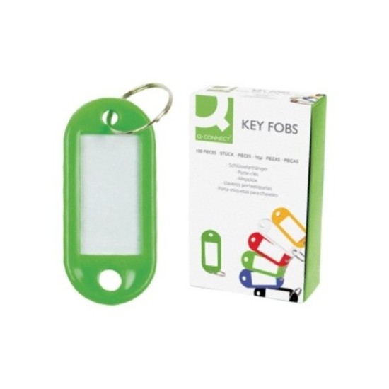 Breloc cu eticheta pentru chei Q-CONNECT, verde, 50 x 22 mm, 100 bucati