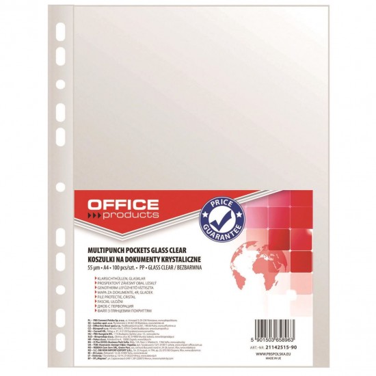 Folie protectie OFFICE Products, A4, cristal, 55 microni, 100 file/set