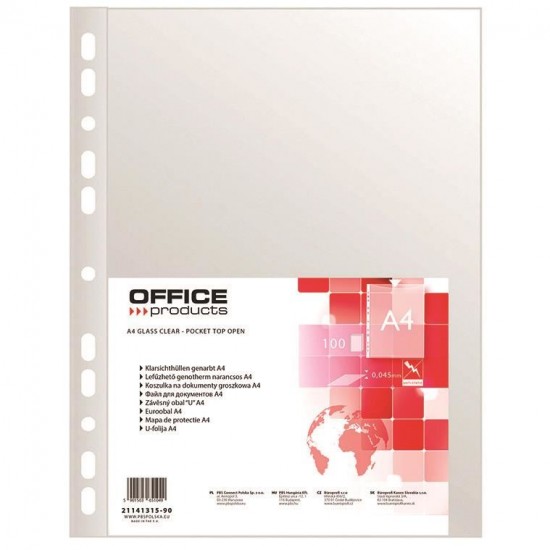 Folie protectie OFFICE Products, A4, coaja portocala, 45 microni, 100 file/set