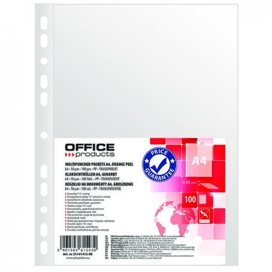Folie protectie OFFICE Products, A4, coaja portocala, 50 microni, 100 file/set