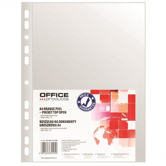 Folie protectie OFFICE Products, A4, coaja portocala, 30 microni, 100 file/set