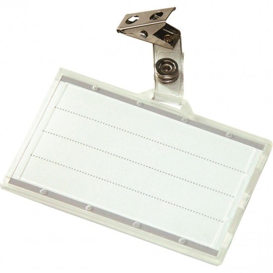 Ecuson orizontal DONAU cu clips metalic, plastic rigid, 85 x 50 mm