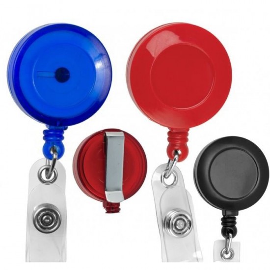 Snur retractabil cu clip pentru buzunar ecuson, plastic, diametru 32 mm, lungime max 75 cm, albastru