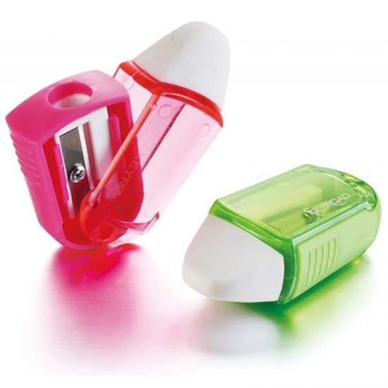 Ascutitoare plastic cu radiera KEYROAD Twist, div. culori