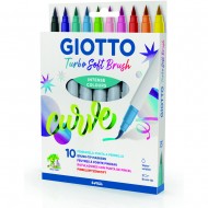 Carioca, varf flexibil (tip pensula), 10 culori/cutie, GIOTTO Turbo Soft Brush - culori intense