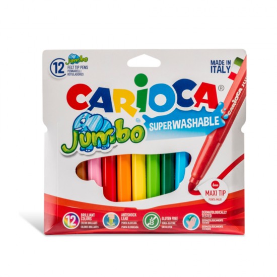 Carioca super lavabila, varf gros - 6mm, 12 culori/cutie, CARIOCA Jumbo
