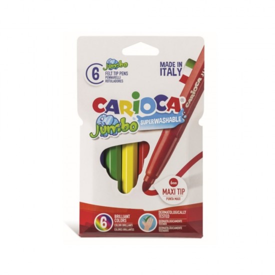 Carioca super lavabila, varf gros - 6mm, 6 culori/cutie, CARIOCA Jumbo