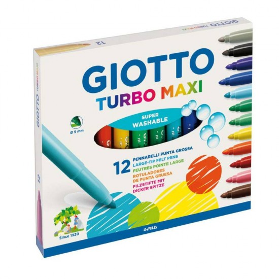 Carioca lavabila, varf 5mm, 12 culori/cutie, GIOTTO Turbo Maxi