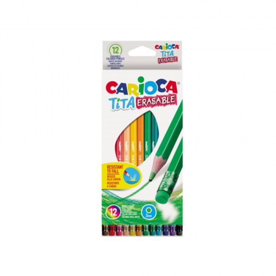 Creioane colorate CARIOCA Tita Erasable, hexagonale, flexibile, erasable, 12 culori/cutie, cu guma