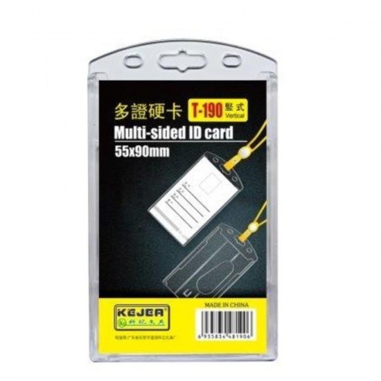 Suport dublu, PS rigid, pentru ID carduri, 55 x 90mm, vertical, 5 buc/set, KEJEA - trans. cristal