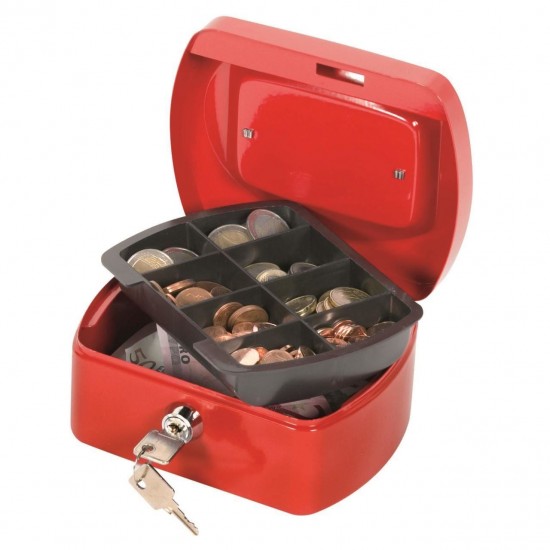 Cutie metalica pentru valori Q-CONNECT, mica, 155 x 75 x 120 mm, incuietoare cu doua chei, rosu