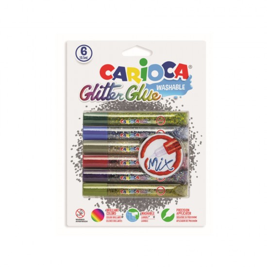 Lipici Glitter, lavabil, 6 culori/blister, CARIOCA Glitter Glue Mix