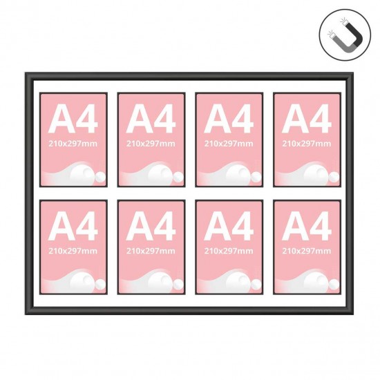 Avizier magnetic cu 8 inserturi magnetice, format B1 (700x1000mm), negru.