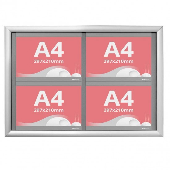 Avizier NANO Display cu ramă click, format 560x730mm, cu 4 Nano Display-uri format A4(210 x 297 mm), expunere landscape