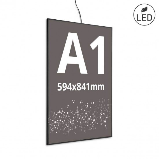 Caseta luminoasa ultra slim SLIDE-IN cu led, pentru interior, simpla fata, neagra, format print A1